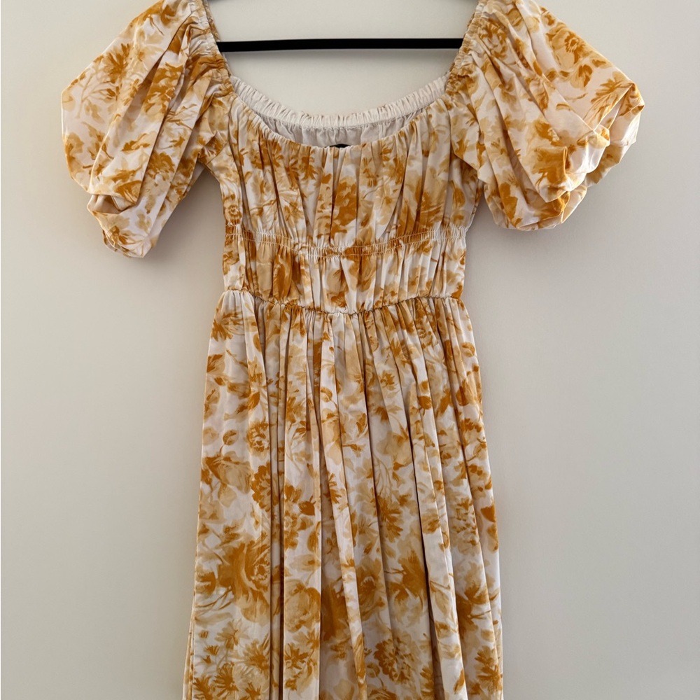 Abercrombie & Fitch Floral Puff Sleeve Dress in Yellow and White